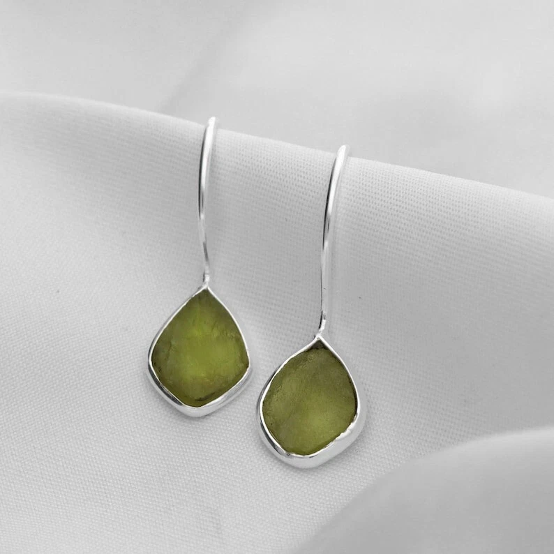 Raw Peridot Gemstone Earring  925 Sterling Silver Earring Handmade Earring - Image 1 of 3