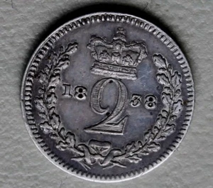1838 SILVER MAUNDY TWO PENCE SILVER GREY TONING NICE EARLY DATE #CE09 - Picture 1 of 8