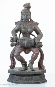 Beautiful Vintage / Antique Indian Goddess Wood Sculpture Playing Drums 18.25" - Picture 1 of 10