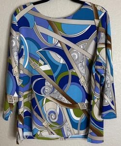 Chicos 3 US XL Ornate Expressions Colorful Blouse Top Geometric Artsy Preppy - Picture 1 of 10