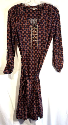 Женское платье-цепочка Spense оранжевое/темно-синее золотистое на шнуровке размер 8 - Изображение 1 из 4