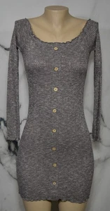 STREETWEAR SOCIETY Marled Gray RIbbed Dress Small 3/4 Sleeves Decorative Buttons - Picture 1 of 8