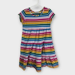 Hanna Andersson 110 Size 5 Short Sleeve Rainbow Striped Twirl Dress 100% Cotton - Picture 1 of 4