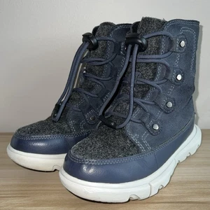 Sorel Kids Youth Size 12 Explorer Boots Navy Blue Waterproof Insulated Lace Up - Picture 1 of 23