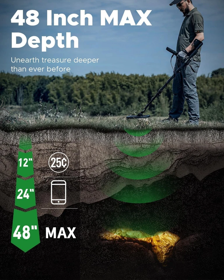 Detector de Metales Profundidad Profunda 48" MAX para Adultos, Detector de Oro Profesional con Pi Foto 1 de 4