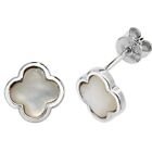 Mother Of Pearl Clover Shape Earrings Rhodium Plated  Sterling Silver