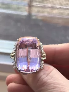 42.61 ct Kunzite 18K White Gold Diamond Ring - Picture 1 of 9