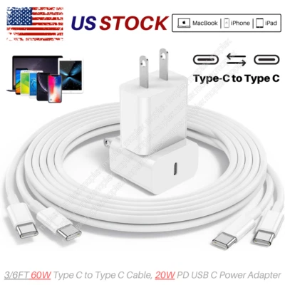 2 Pack 20W Type C Fast Charger Block Adapter PD Cable For iPad Pro/Air Samsung - Image 1 of 4