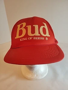Vintage Bud Red Hat Cap Mesh Snap Back Rope Budweiser Beer - Picture 1 of 9