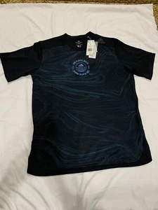 Mens Running Tee Shirt Jersey Top Black Blue Size Large Soccer Aeroready - Picture 1 of 6
