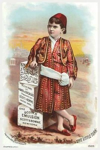 Antique Scott & Bowne SCOTT'S EMULSION quack medicine NEW YORK TRADE CARD - Picture 1 of 2
