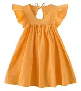 Toddler Girls Ruffle Sleeve Cotton Linen Dress Sleeveless Baby Girl Back Ties... - Picture 1 of 5