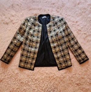 Chaqueta de Noche CELINE Vintage Texturizada Dorada Metálica y Negra 44 - Imagen 1 de 13