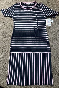 Women’s Lularoe Julia Blue And Pink Striped Short Sleeve Dress Size L - NWT - Picture 1 of 4