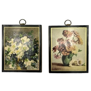 Vintage zierliche "Blumen von Du Bois" Stillleben montiert Holz Wandbehang Drucke - Bild 1 von 9