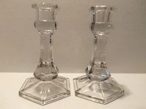 Vintage Pillar Etched Glass Lead Crystal Candle Stick Pair  - Picture 1 of 6