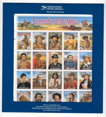 SC# 2870 "LEGENDS OF THE WEST " ERROR PANE SOUVENIR SHEET  MINT-OG-NH ALL SHOWN - Image 1 of 3