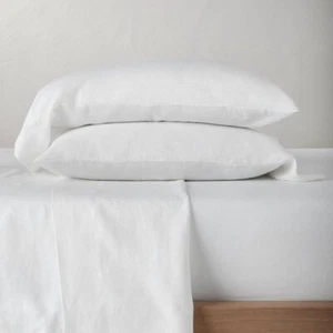 Casaluna Queen 100% Washed Hemp Solid Sheet Set Fresh White - Picture 1 of 6