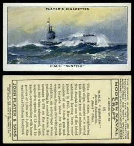 H.M.S Sunfish #15 Modern Naval Craft 1939 John Player & Sons Card - Picture 1 of 1