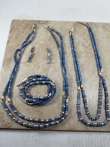 Blue coral and sterling silver necklace, bracelet, earring set (VBM0731) - Picture 1 of 4