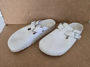 Birkenstock Boston Super Grip White Natural Leather Slip Ons Size 40 FREE SHIP - Picture 1 of 9