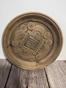 Vintage Hand Carved Wooden Bowl – Rustic Tribal Geometric Decorative - Picture 1 of 2