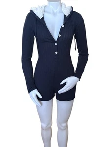 Mameluco Abercrombie & Fitch Azul Marino Acanalado Forrado de Vellón Capucha Manga Larga Talla XS - Imagen 1 de 8