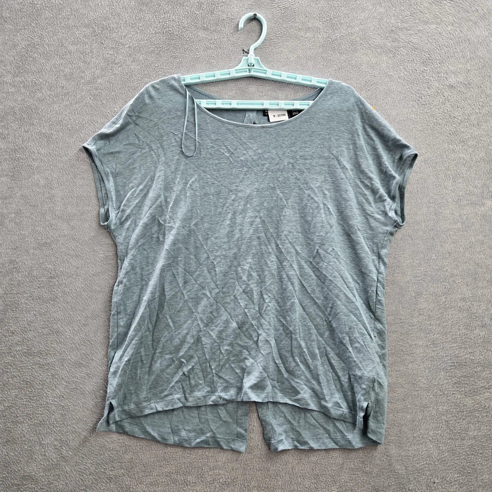 Nicole Miller 女式衬衫 XL 蓝色亚麻纽扣圆领正面 — 第 1/4 张图片