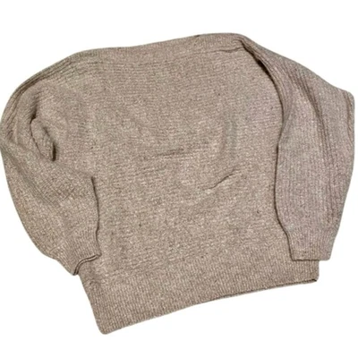 Suéter Tejido Cuello Barco Beige Vintage Años 90 Acogedor Preppy Seda Real Grande Foto 1 de 4