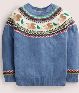 Mini Boden Fair Isle Pullover blau Eichhörnchen Riviera blau Gr. 4-5Y Weihnachten - Bild 1 von 7