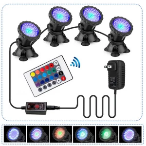 4x Submersible 36 LED RGB Pond Spot Lights Underwater Pool Fountain + Remote USA - Picture 1 of 12