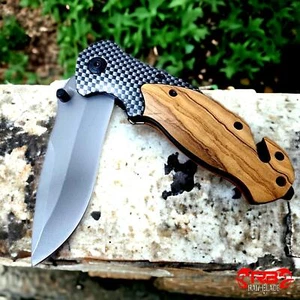 8" Tactical Wood Handle Spring Assisted OPEN Folding Blade POCKET Knife EDC - Picture 1 of 5