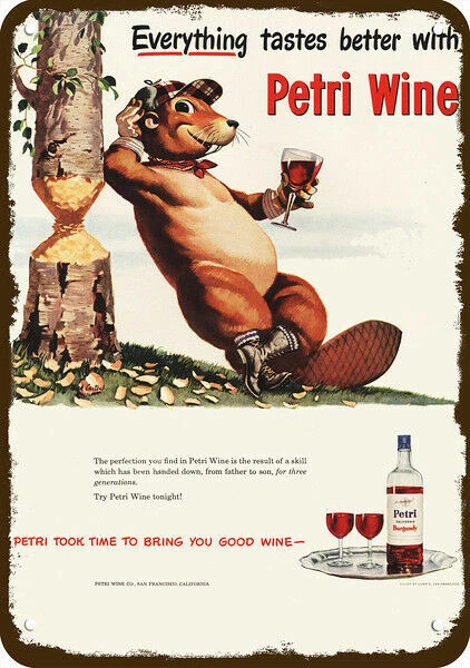 1948 Beaver Drinks PETRI RED WINE Vintage Look DECORATIVE REPLICA METAL SIGN - Image 1 of 1
