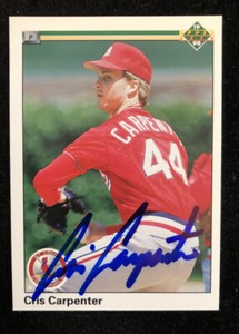 CRIS CARPENTER 1990 UPPER DECK AUTOGRAPHED SIGNED AUTO BASEBALL CARD 523 CARDINA