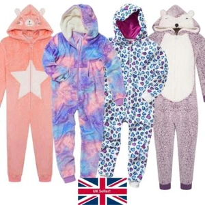 Girls Boys Fleece 1Onesie Onezi Love Hearts Galaxy Stars Jumpsuit Playsuit Hood - Picture 1 of 10