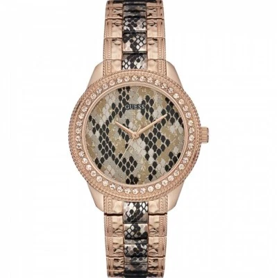 Reloj Mujer Guess Diseño Serpentino Tono Oro Rosa Conjunto Gemas Bisel W0624L2 Foto 1 de 4