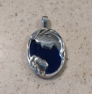 VINTAGE KABANA 925 STERLING SILVER REVERSIBLE BLUE LAPIS MOTHER & CHILD PENDANT - Picture 1 of 5