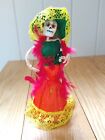 Day of the Dead Mexican Folk Art Corn Husk Doll Figurine Catrina Feathers Lace