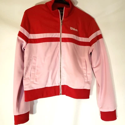 Chaqueta Wilson Sports Forever 21 Chaqueta Mediana Retro Rojo Rosa Bordado Escritura Foto 1 de 4
