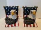 Majestic Bald Eagle American Flag Bookends Usa Patriotic Pair Resin Red Blue