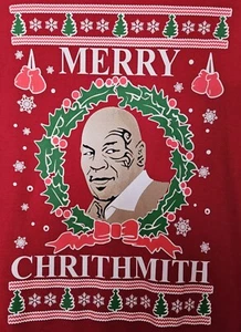 Mike Tyson Merry Chrithmith Red Pullover Sweatshirt Medium Christmas Boxing - Picture 1 of 4