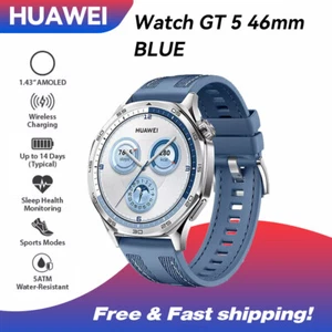 Huawei Watch GT 5 46mm BLUE 1.43" AMOLED Bluetooth iOS Android Smartwatch NEW - Picture 1 of 5