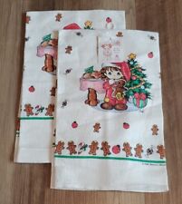 TWO Vintage Precious Moments Christmas Tea Towel 1995 Kay Dee Designs USA Made