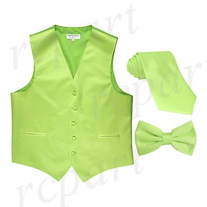 Nuevo Para hombres Verde Lima Formal Chaleco Esmoquin_corbata y Pajarita Set Boda - Imagen 1 de 4