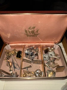 Vintage Cuff Links & Tie Clip & Tie Tack Lot w/Fannington Jewel Case - Picture 1 of 4