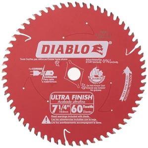 Hoja de sierra de carburo Diablo Ultra Acabado para madera - 7-1/4" de diámetro, 60 ATB... - Imagen 1 de 3