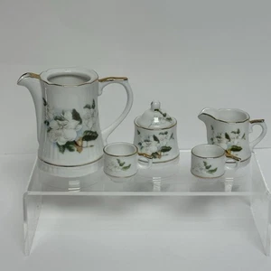 Mini Spielzeug Teeservice weiß Magnolie Krug Tassen Zucker Sahne Schale Spielset 6 Teile - Bild 1 von 15