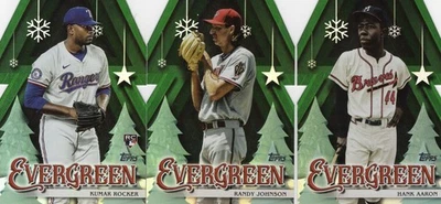 3-2025 Topps Holiday Mega FOLHAS VERDES CORTADAS HANK AARON, RANDY JOHNSON + - Imagem 1 de 2