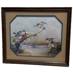 Vintage Margie Morrow Bluebirds "After a Summer Shower" signiert gerahmt 1983 19”x 16” - Bild 1 von 13