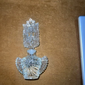 Vintage Clear Cut Glass Perfume Bottle with Stopper 8 Inch Tall RARE - Picture 1 of 7